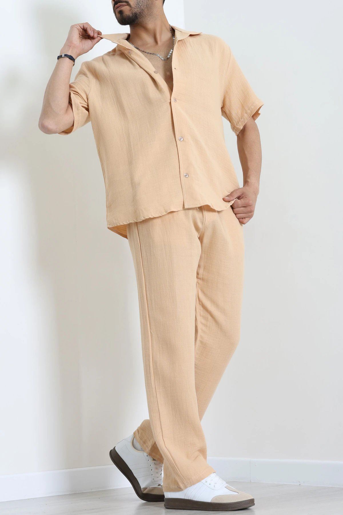 Oversize Müslin Gömlekli Takım Bej - 71229.1937.