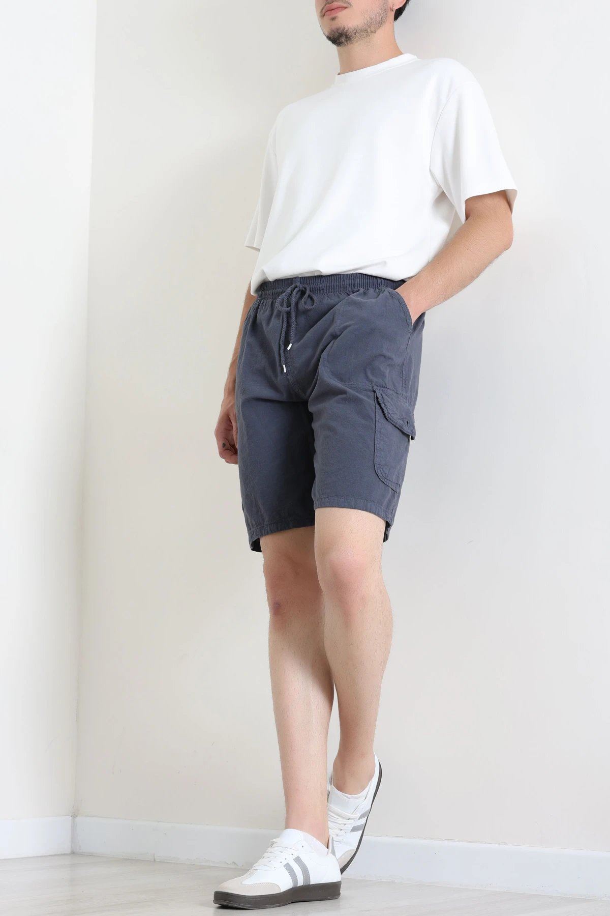 Keten Beli Lastik Kargo Cep Şort Antrasit - 75184.2170.