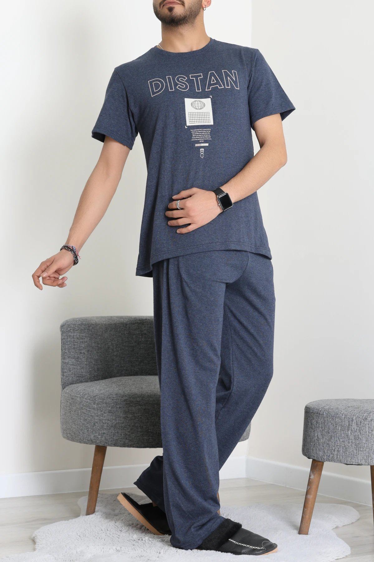 Kısa Kollu Süprem Erkek Pijama Takımı İndigo - 70946.1961.