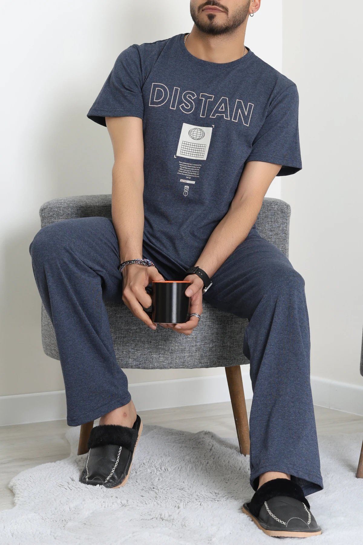 Kısa Kollu Süprem Erkek Pijama Takımı İndigo - 70946.1961.