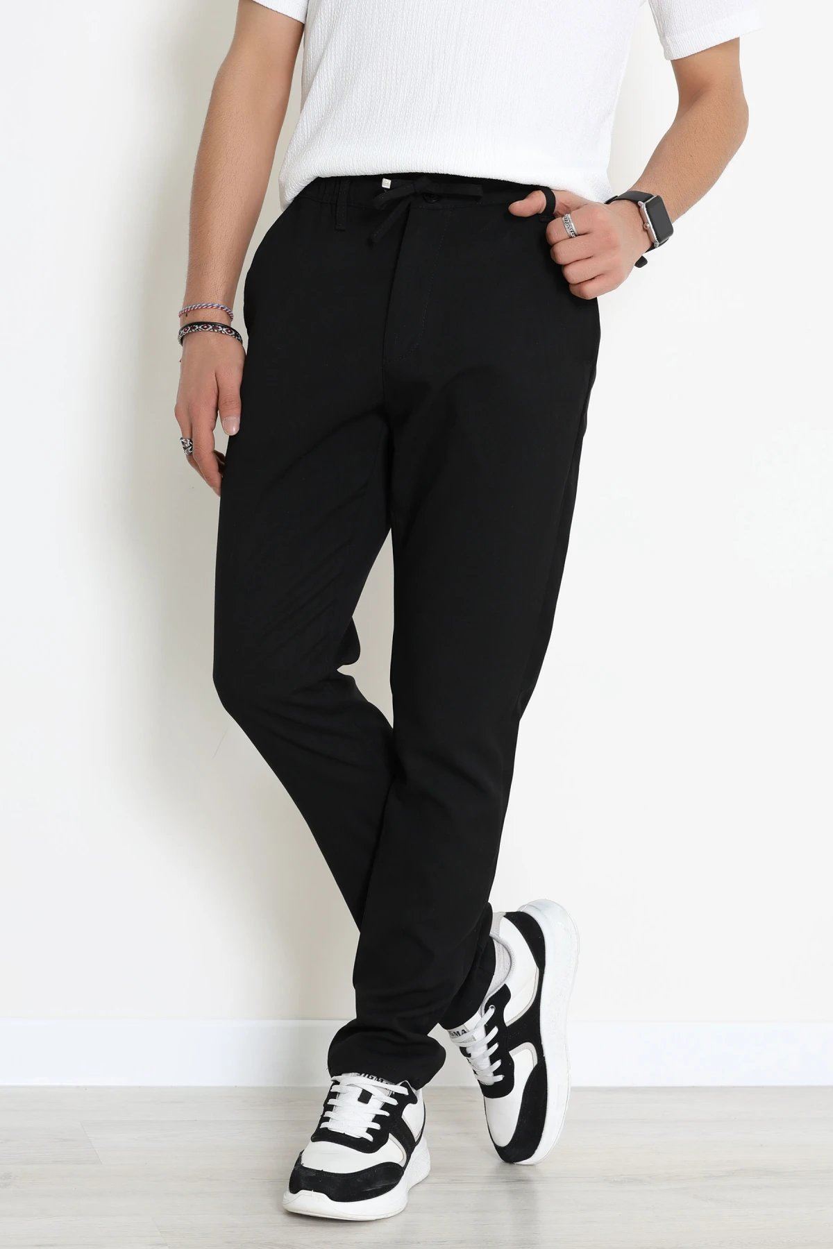 Dokuma Beli Lastikli Erkek Jogger Pantolon  Siyah - 42515.2091.
