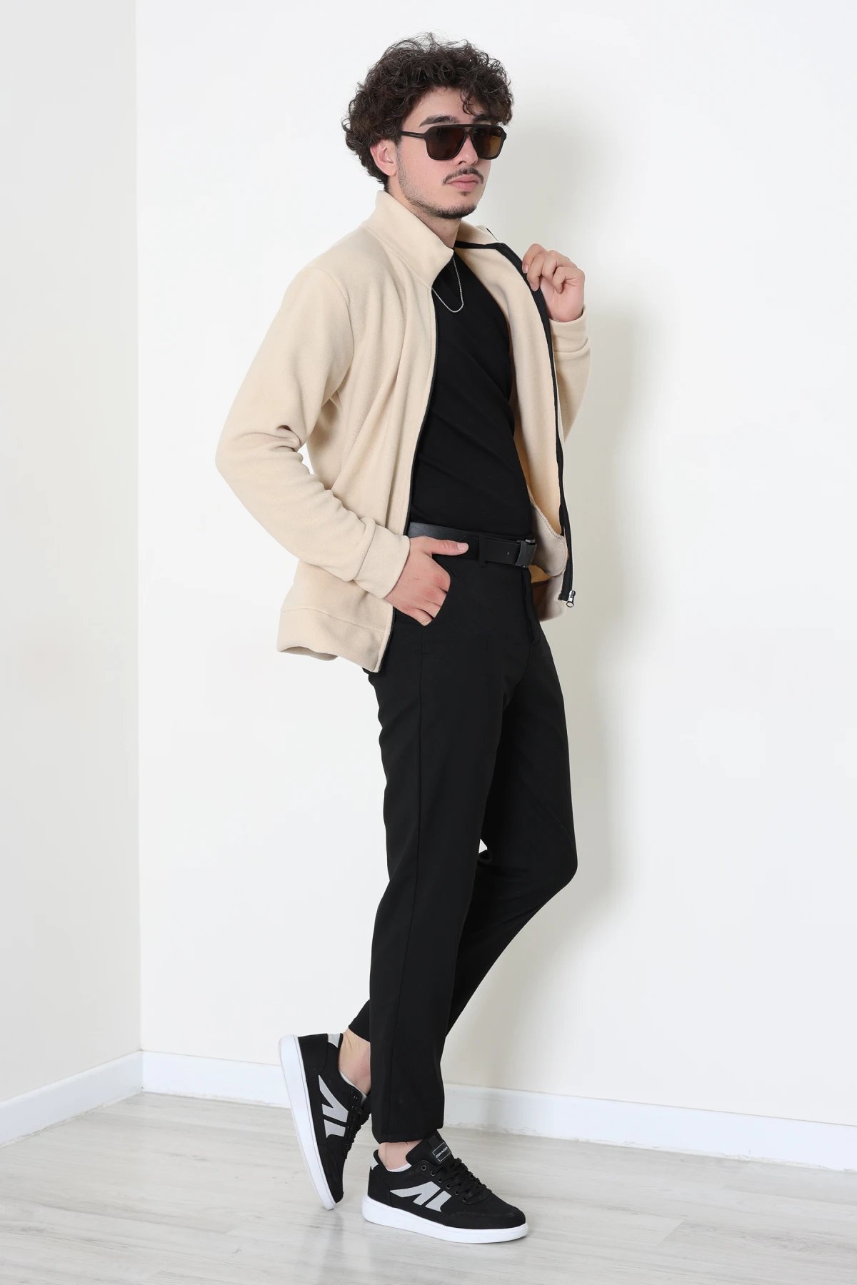 Polar Fleto Cepli Fermuarlı Erkek Sweat Bej