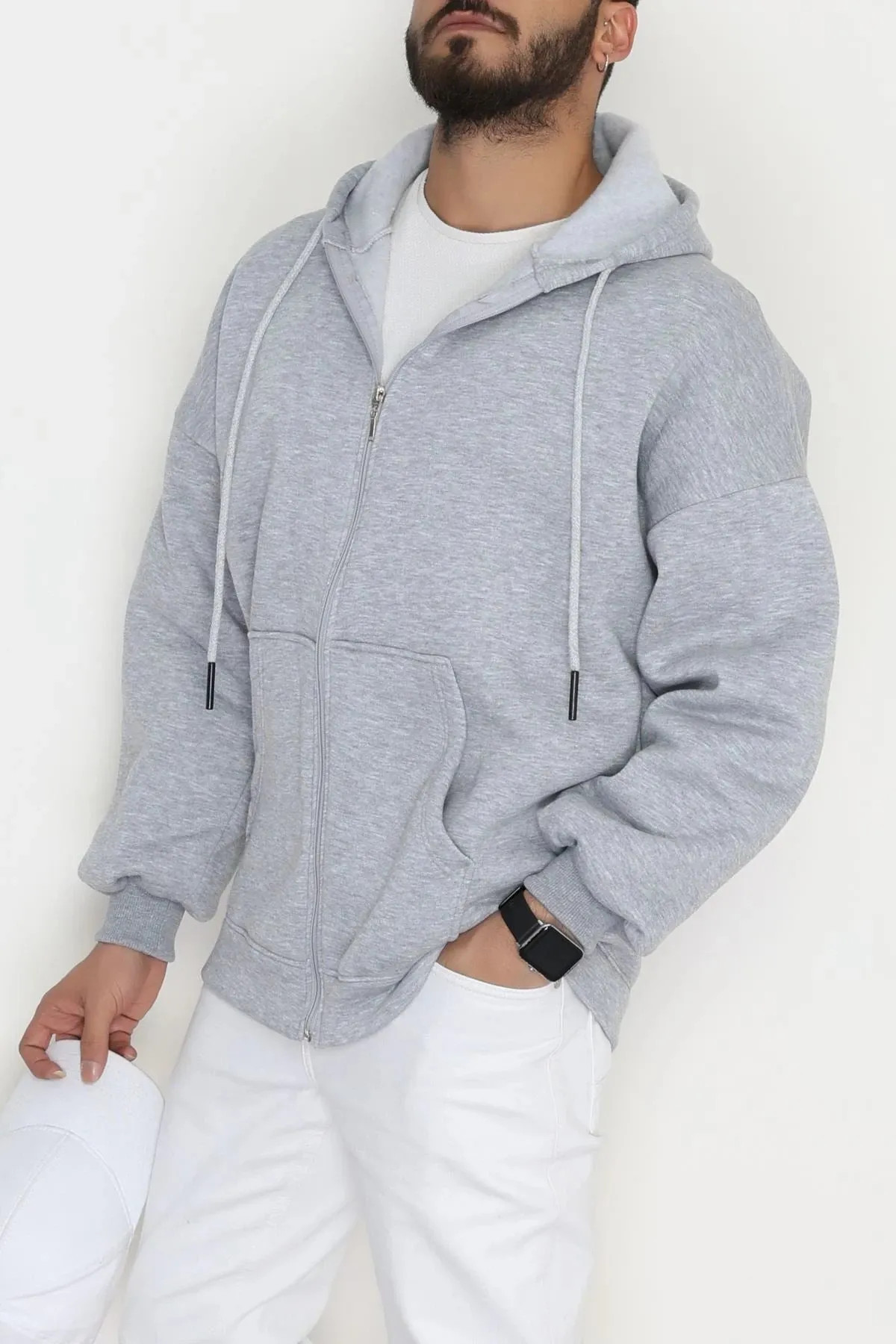 Erkek 3 İplik Kompakt Oversize Sweat Gri