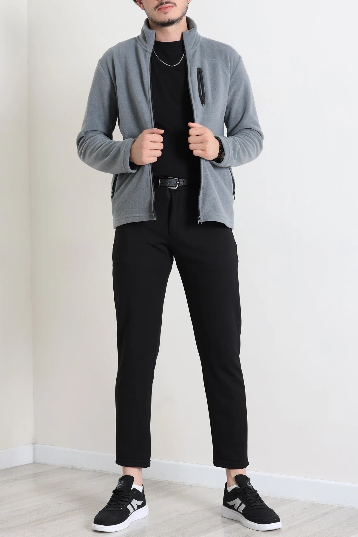 Polar Tam Fermuarlı 3 Cepli Erkek Outdoor Sweat Füme
