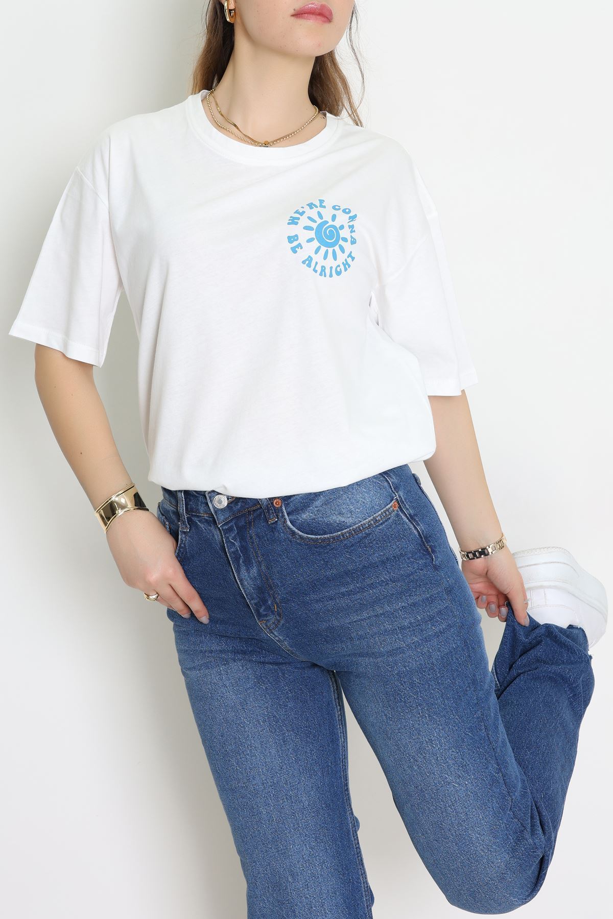 Kompakt Penye Unisex Tişört Beyazzümrüt - 55064.1872.