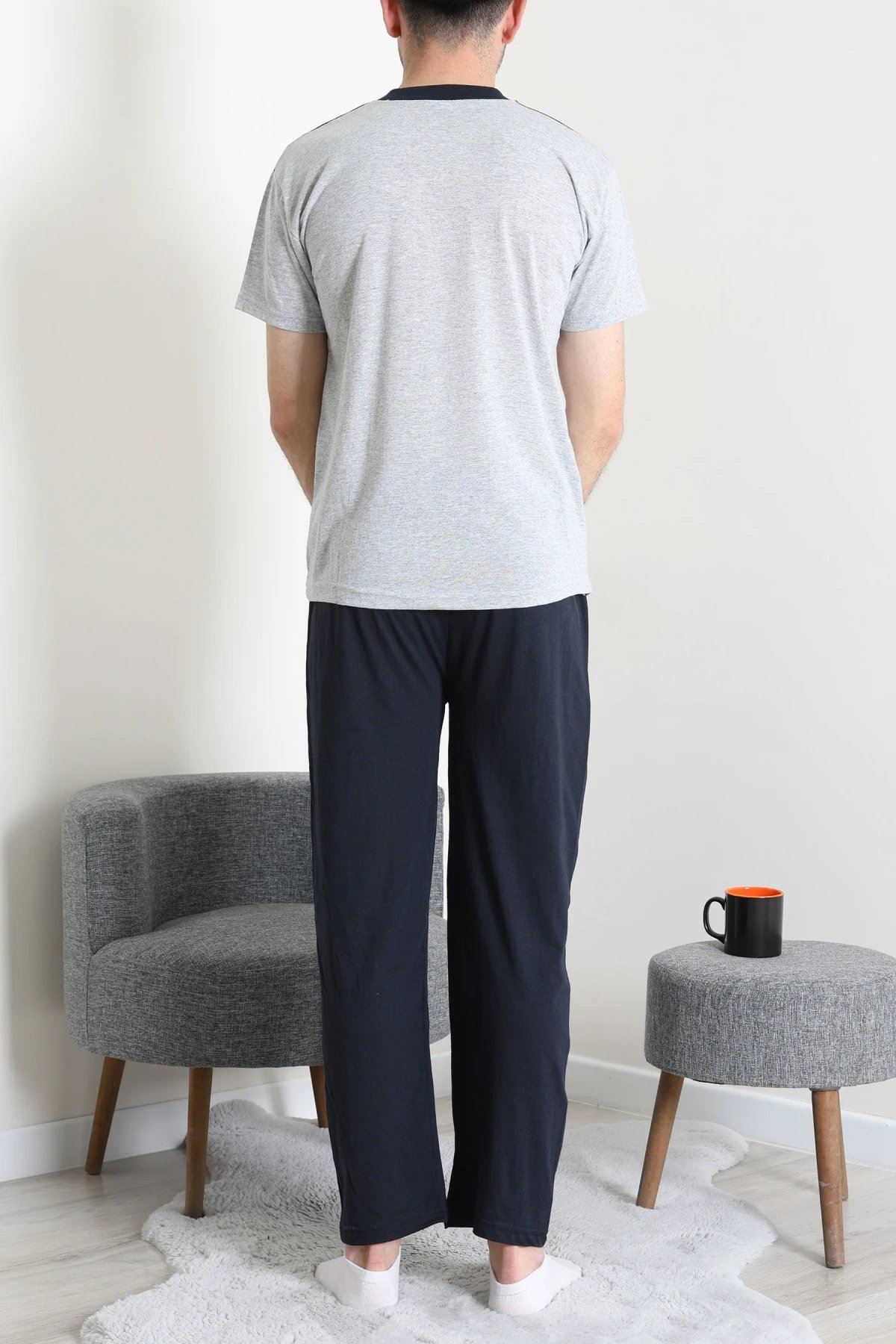 V Yaka Erkek Pijama Takımı Gri - 41534.1838.