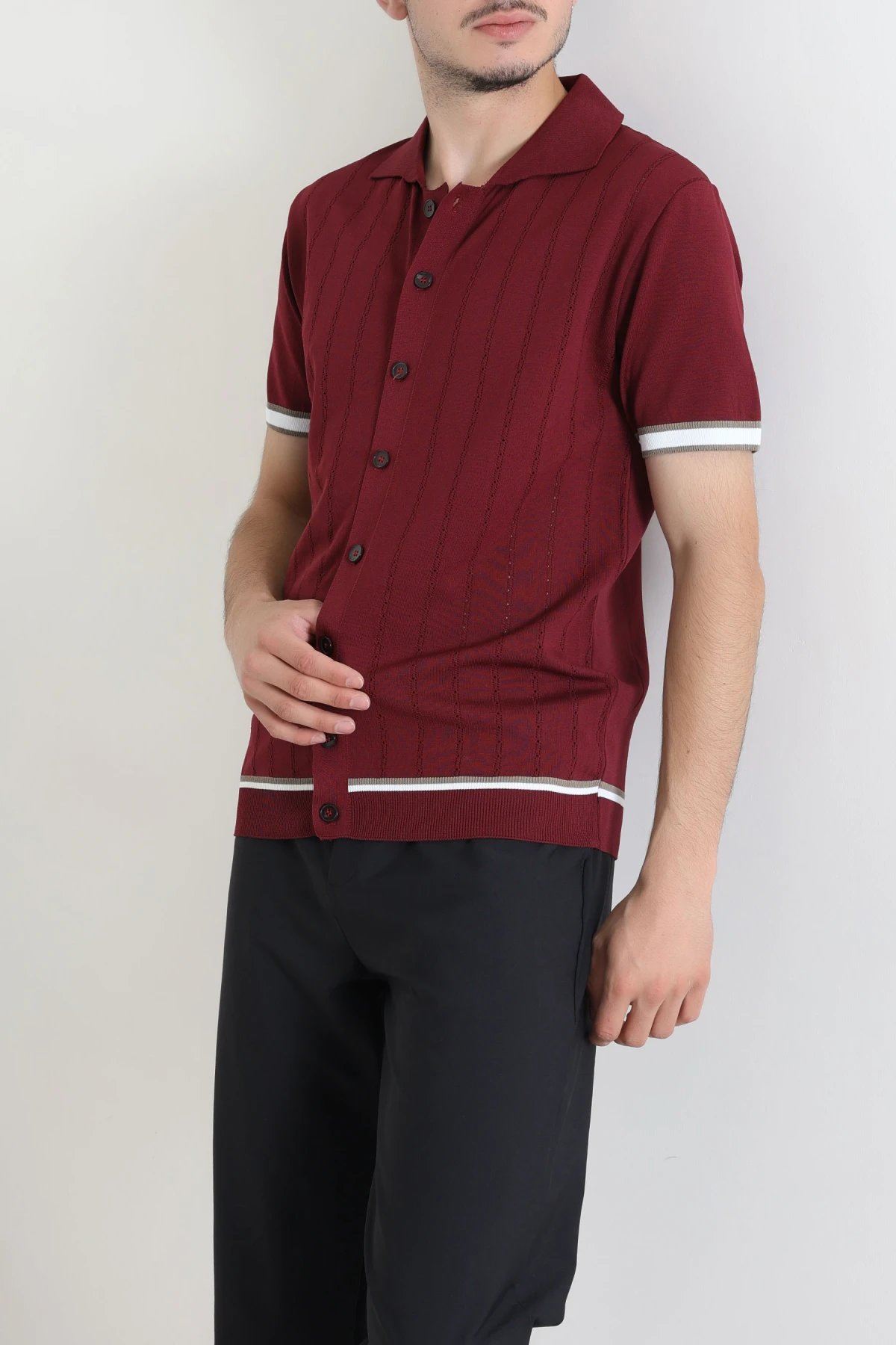 Erkek Triko Gömlek Bordo - 44202.518.