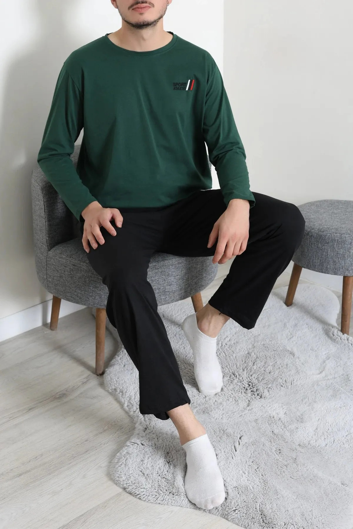 Süprem Nakışlı Erkek Pijama Takımı Zümrüt
