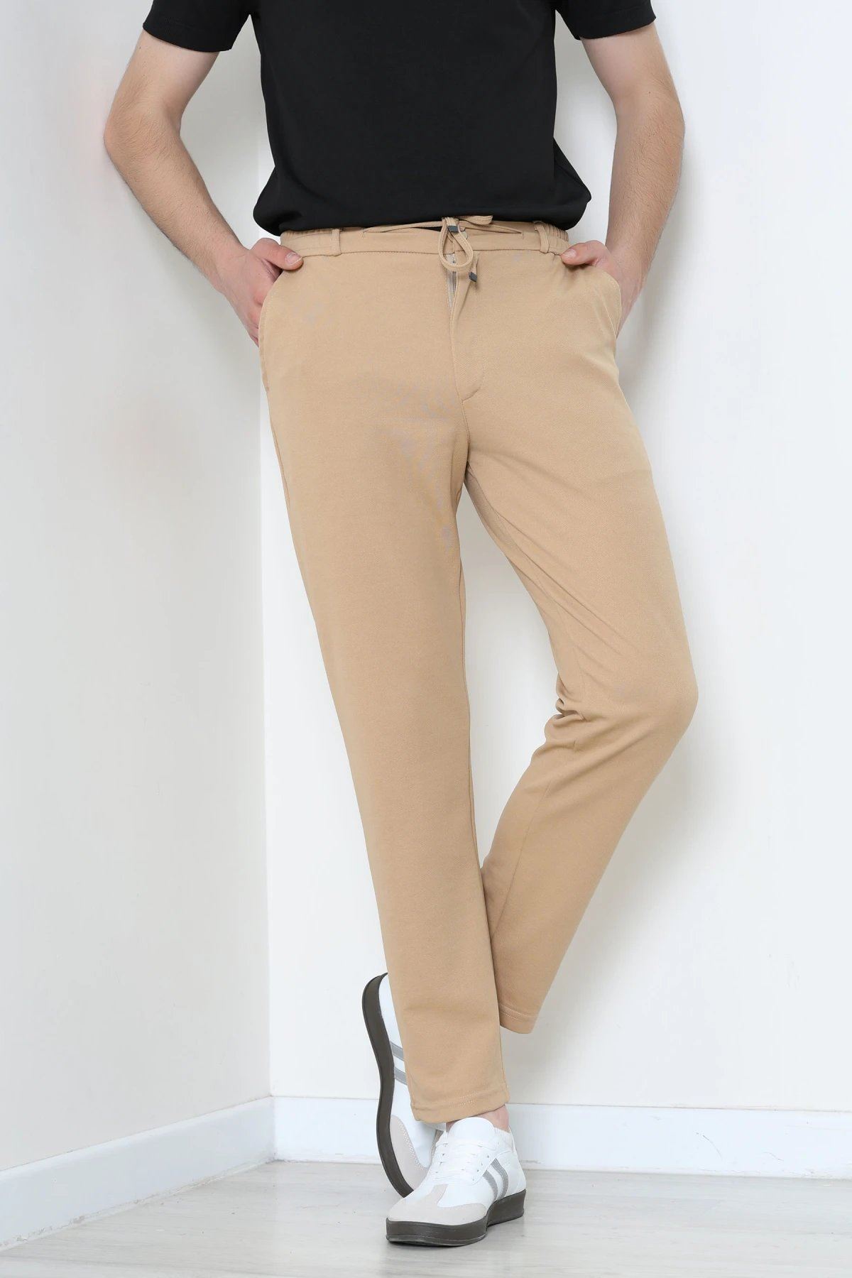 Diogonel Likralı Beli Lastikli Duble Paça Erkek Pantolon Camel - 79002.1937.