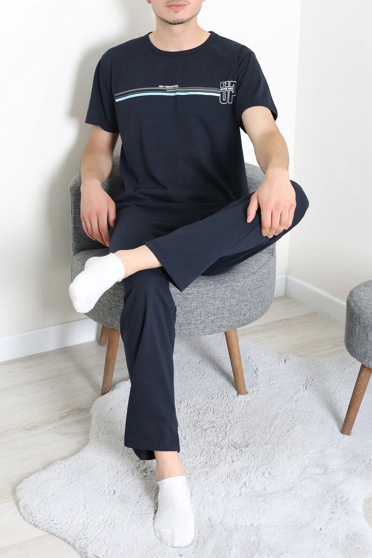 Süprem Baskılı Erkek Pijama Takımı Lacimavi - 75181.1961.