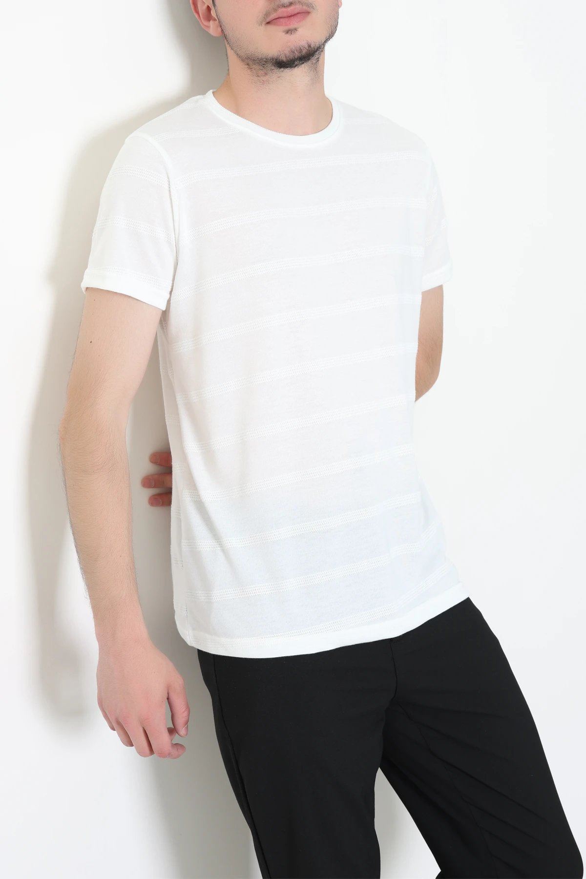 Çizgi Dokulu Erkek Tişört Beyaz - 71881.275.