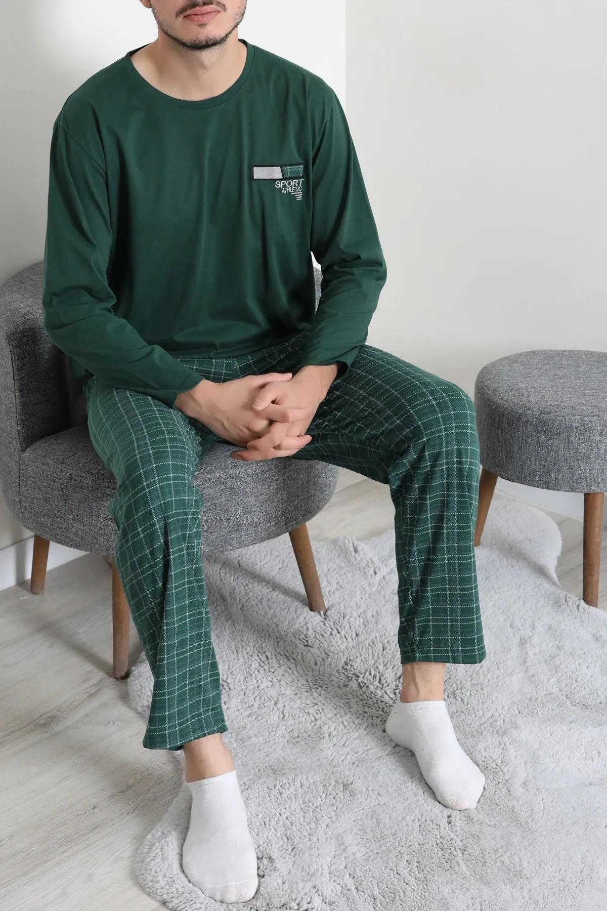 Süprem Ekose Erkek Pijama Takımı Zümrüt