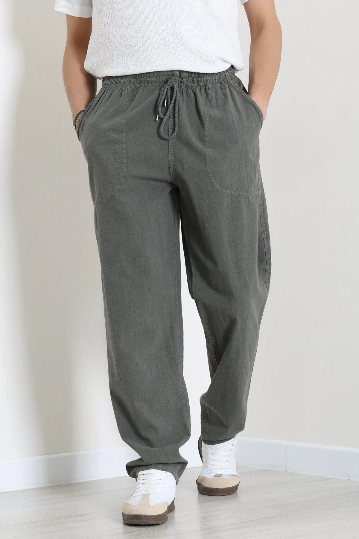 Beli Lastikli Keten Rahat Kesim Erkek Pantolon Antrasit - 71607.2170.
