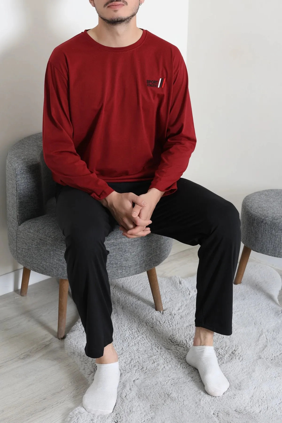 Süprem Nakışlı Erkek Pijama Takımı Bordo Model TV-96899