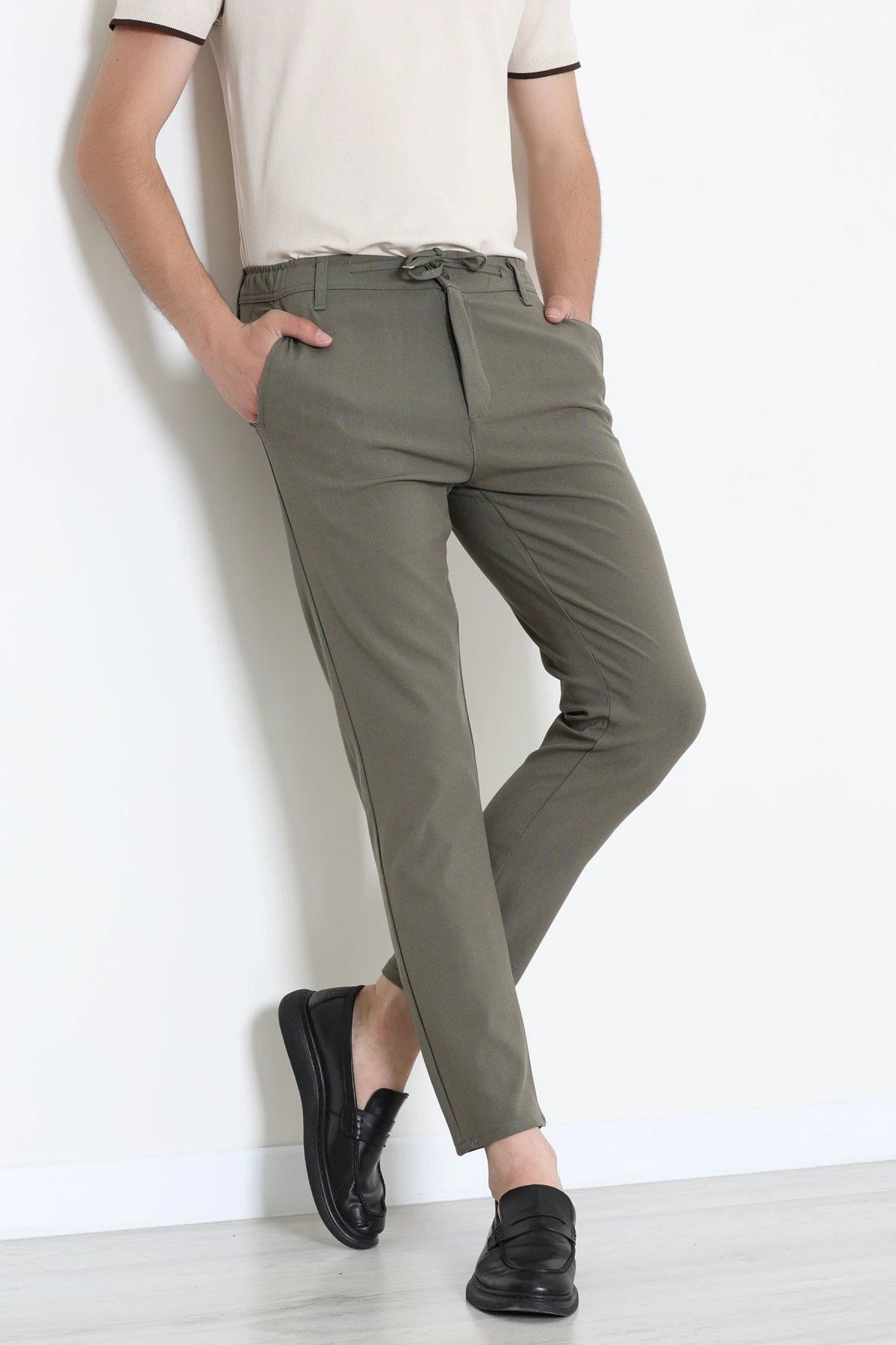 Dokuma Beli Lastikli Erkek Jogger Pantolon Koyuhaki - 42515.2091.