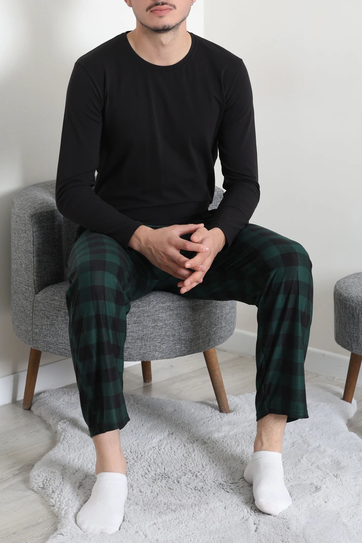 Süet Cepli Erkek Pijama Alt Zümrüt