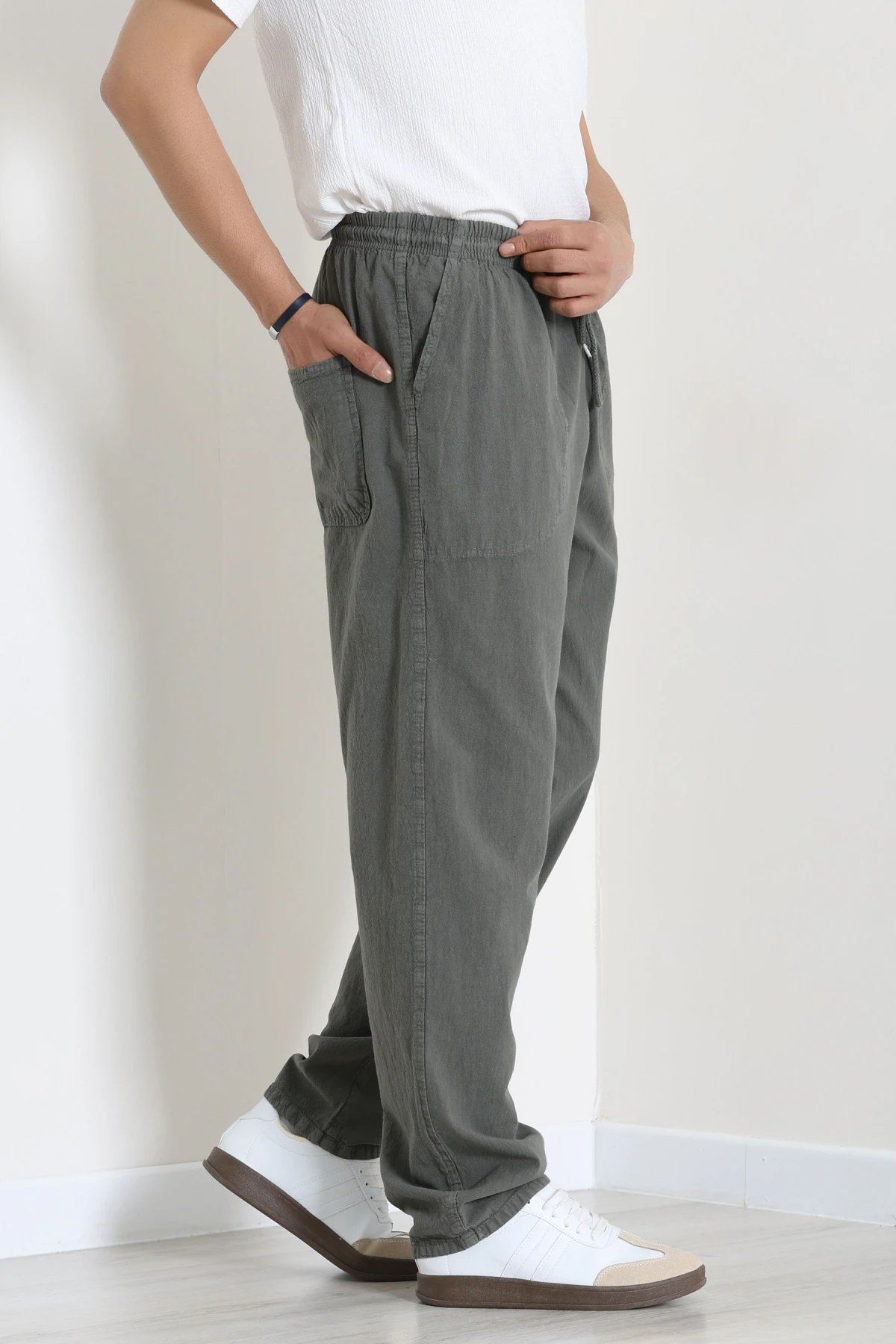 Beli Lastikli Keten Rahat Kesim Erkek Pantolon Antrasit - 71607.2170.