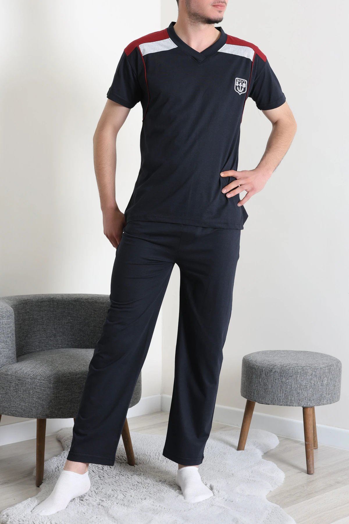 V Yaka Erkek Pijama Takımı Koyulaci - 41534.1838.