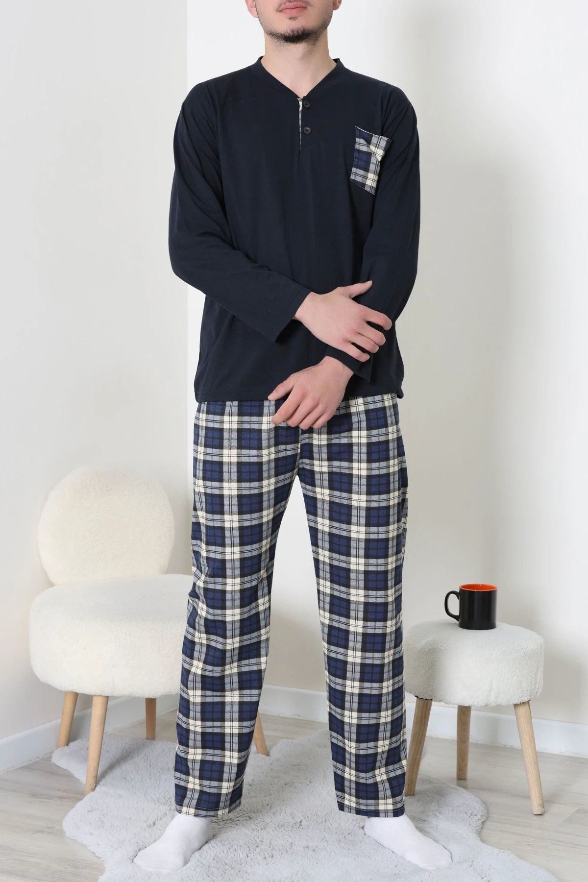 Ekoseli Süprem Erkek Pijama Takımı Lacigri - 42776.1838.