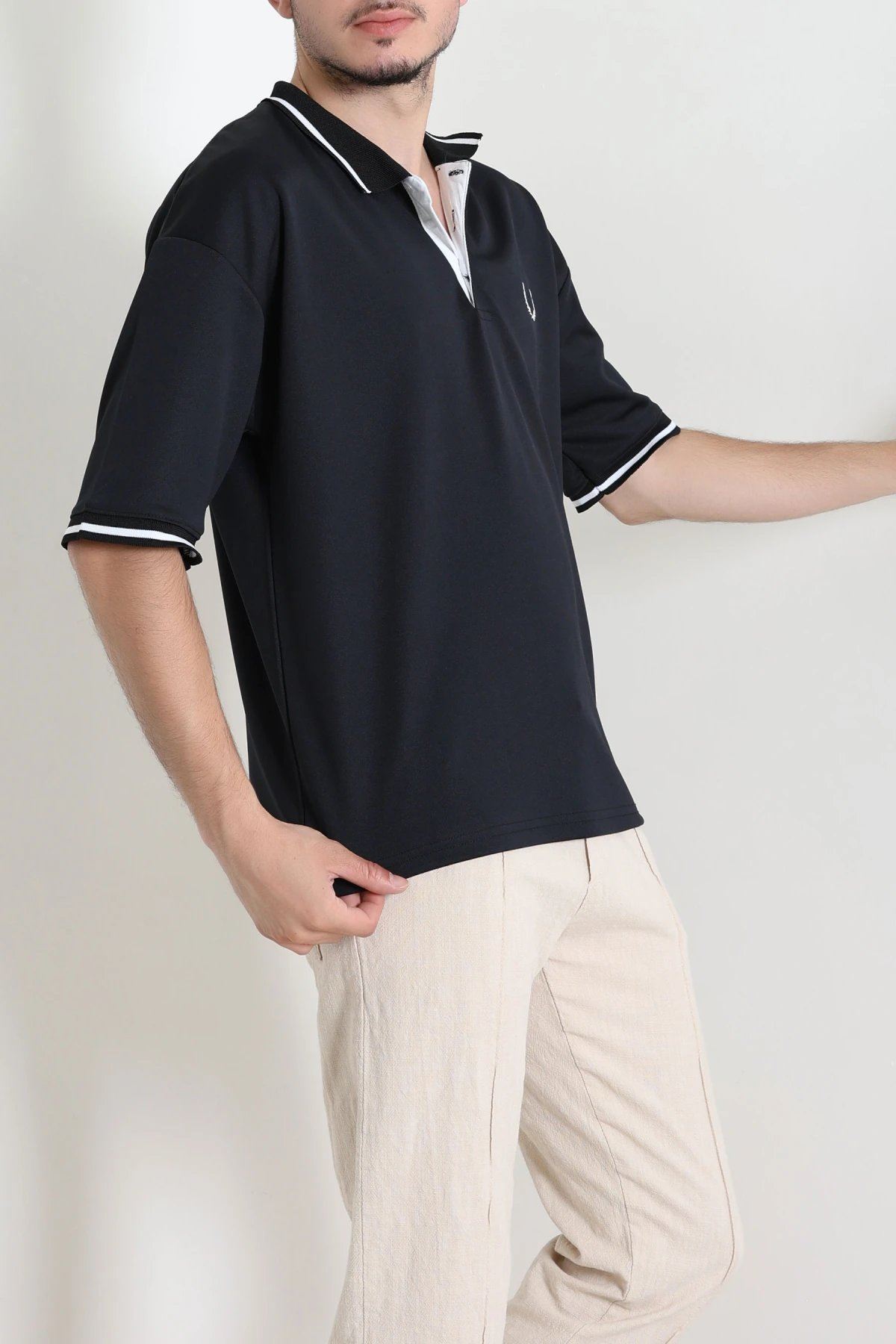 Premium Pike Polo Yaka Oversize Erkek Tişört Siyah - 71793.1567.