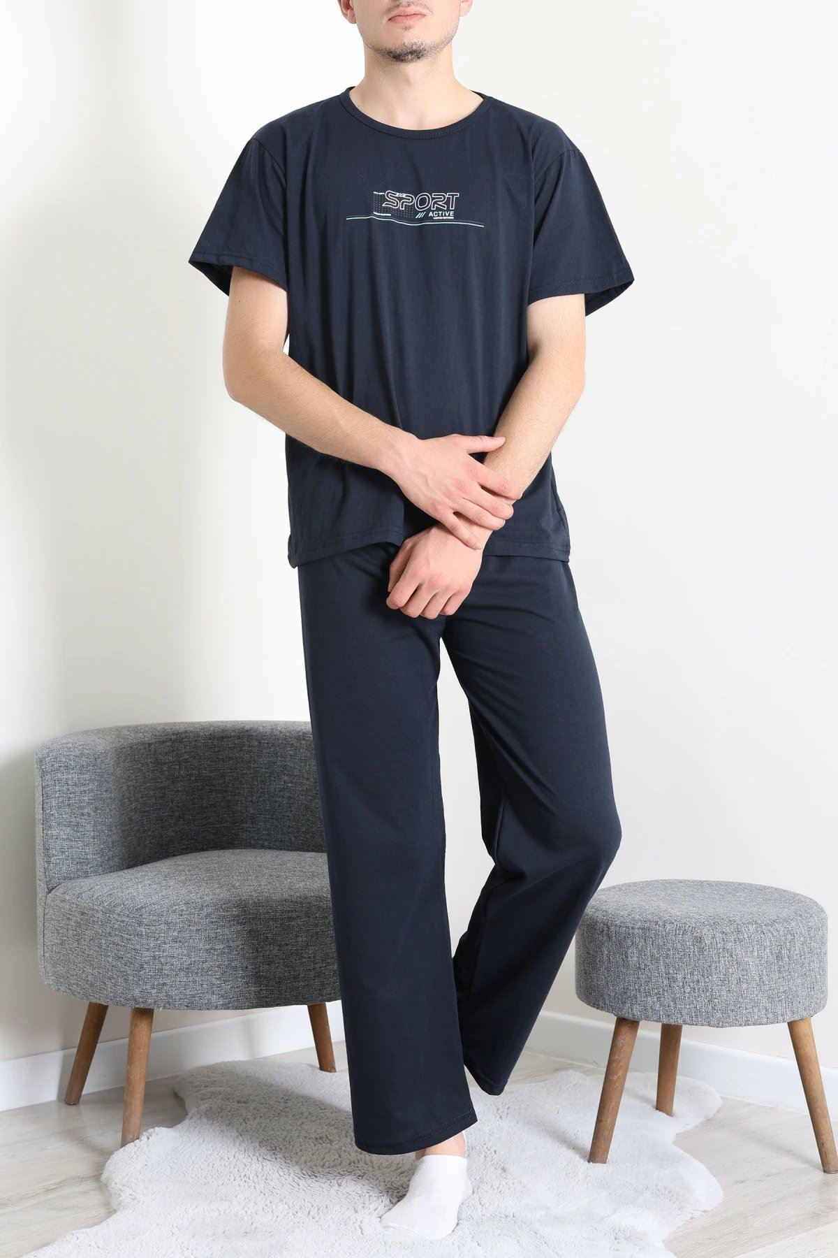 Süprem Baskılı Erkek Pijama Takımı Lacivert