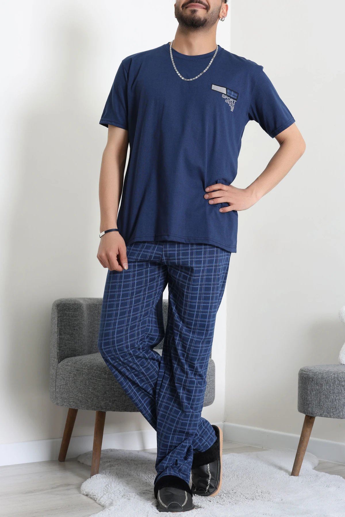 Süprem Ekose Erkek Pijama Takımı Lacivert - 41985.1048.