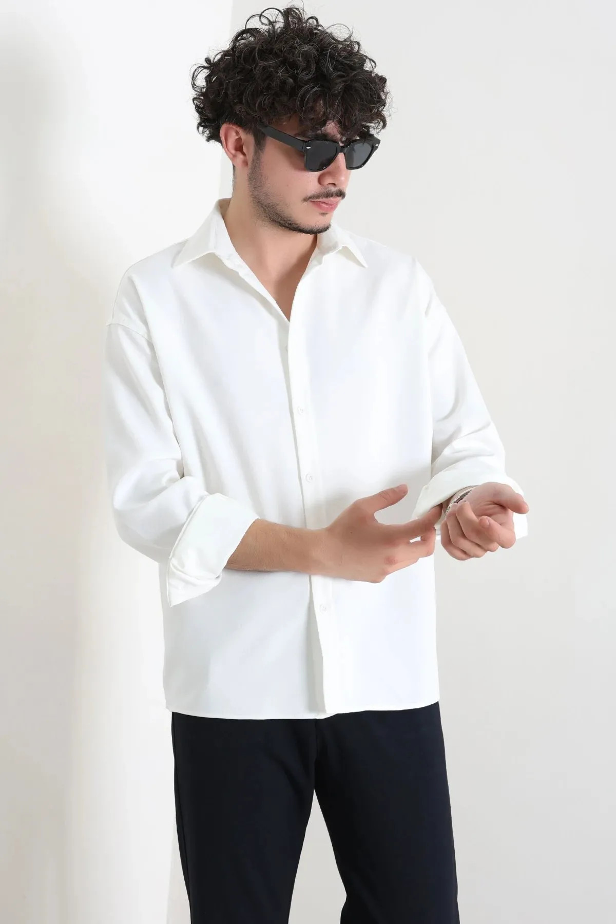 Oversize Dabıl Erkek Gömlek Ekru