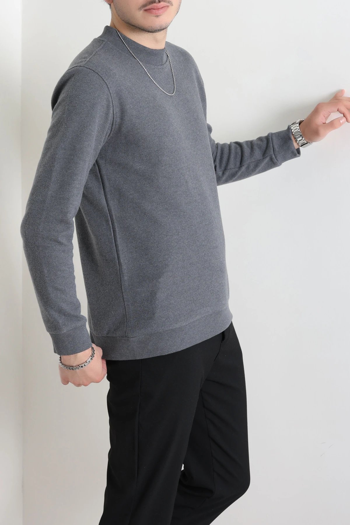 Selanik Yarım Boğazlı Erkek Sweat Füme