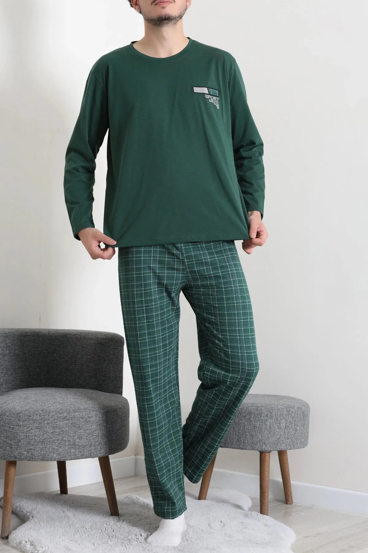 Süprem Ekose Erkek Pijama Takımı Zümrüt