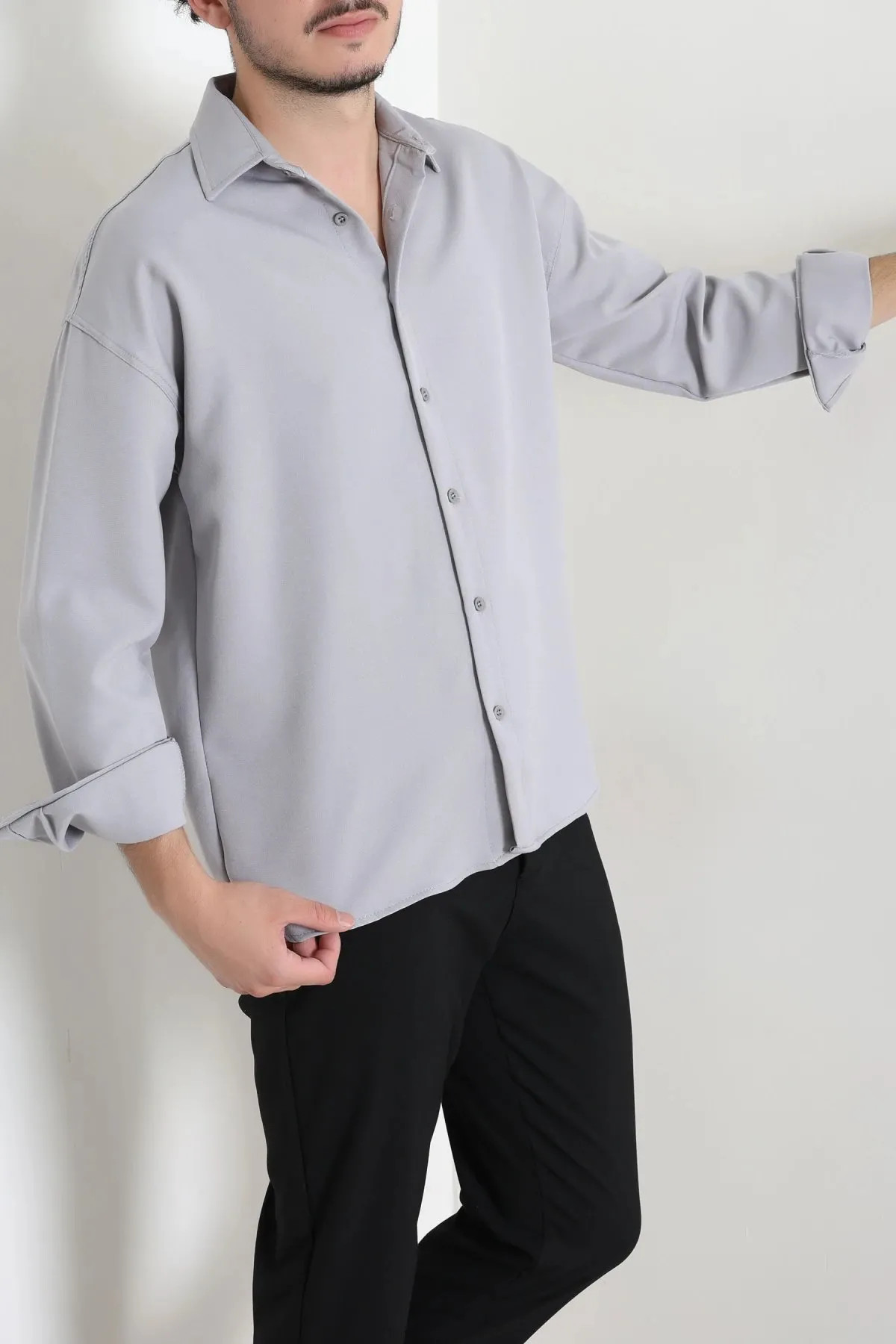 Oversize Dabıl Erkek Gömlek Gri