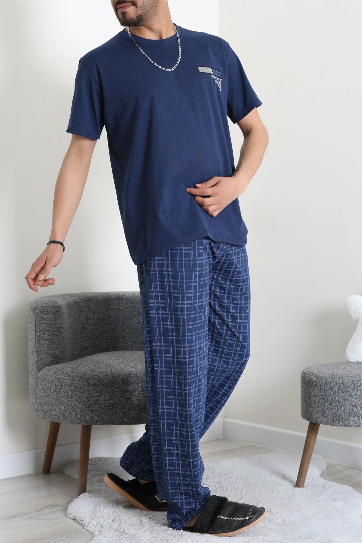 Süprem Ekose Erkek Pijama Takımı Lacivert - 41985.1048.