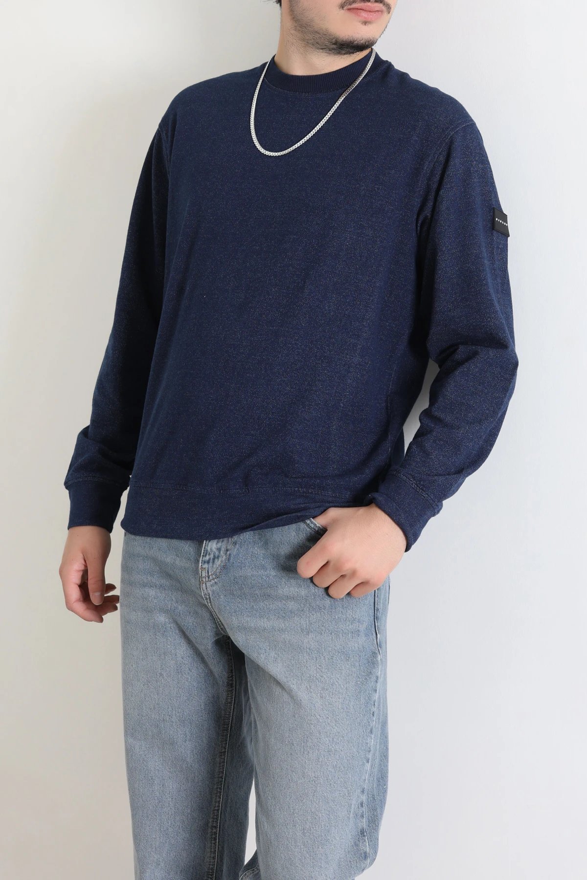 Bisiklet Yaka Uzun Kol Erkek Sweatshirt Lacivert