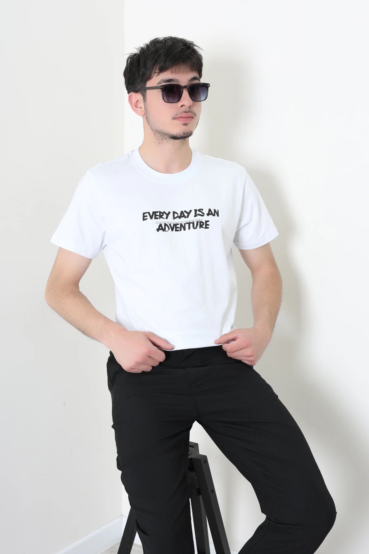 Ön Arka Baskılı Erkek Tişört Beyaz - 71880.275.