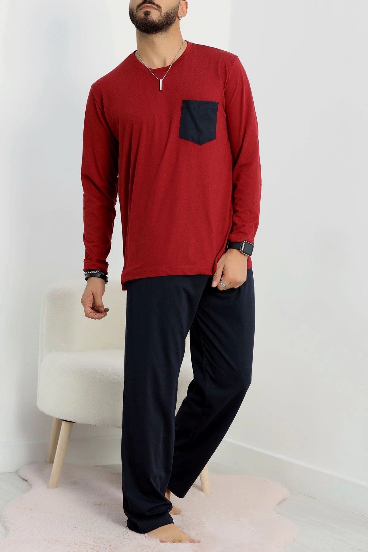 Cep Detay Süprem Erkek Pijama Takımı Bordo - 42218.1048.