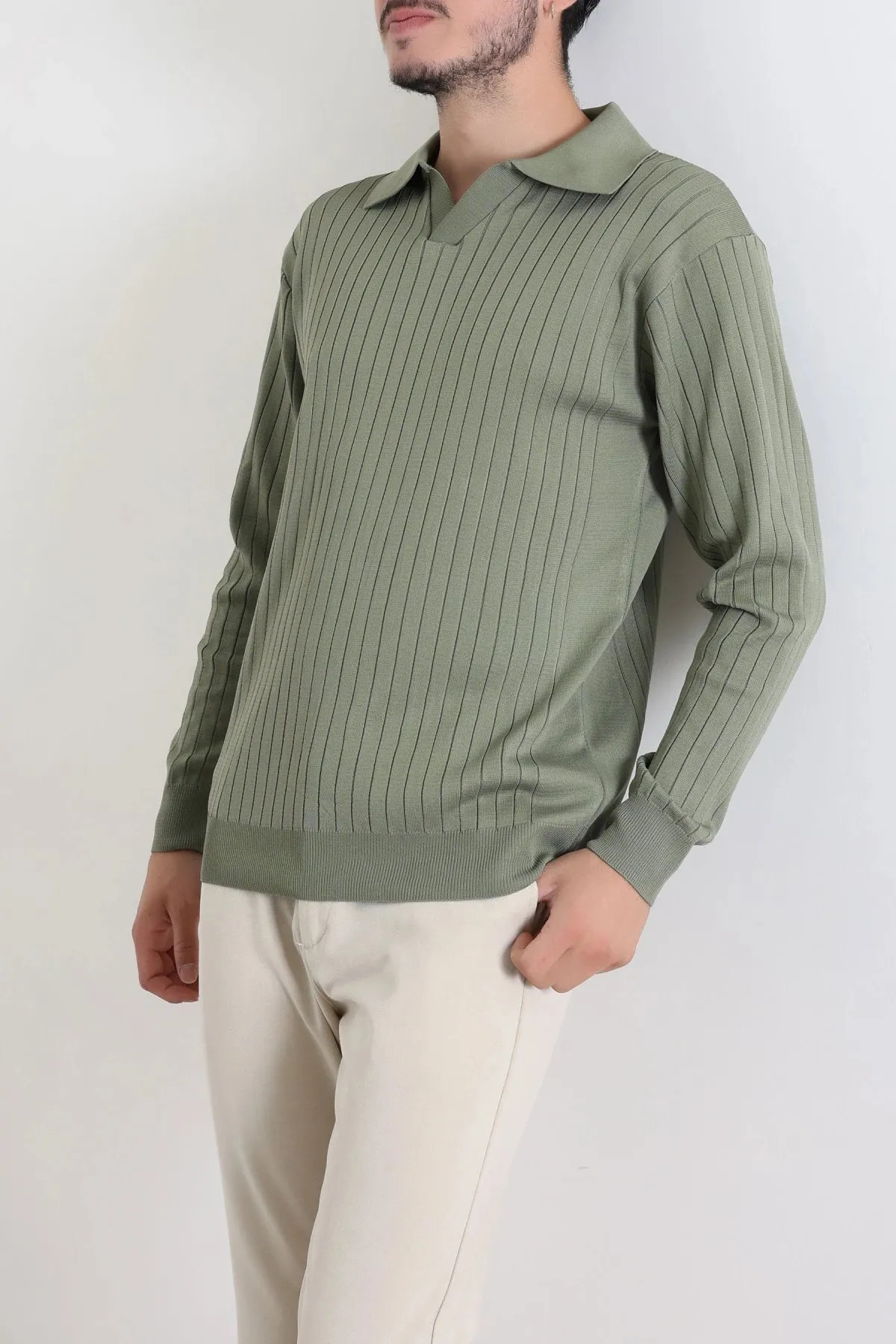 Polo Yaka Erkek Triko Haki