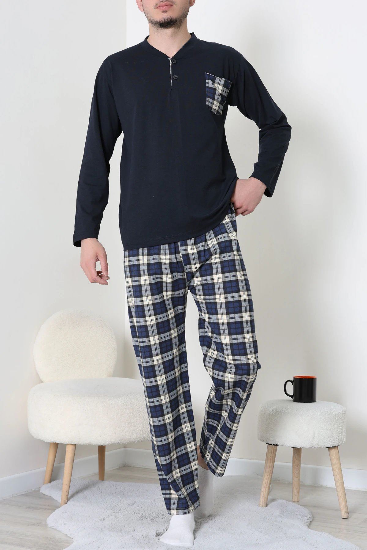 Ekoseli Süprem Erkek Pijama Takımı Lacigri - 42776.1838.
