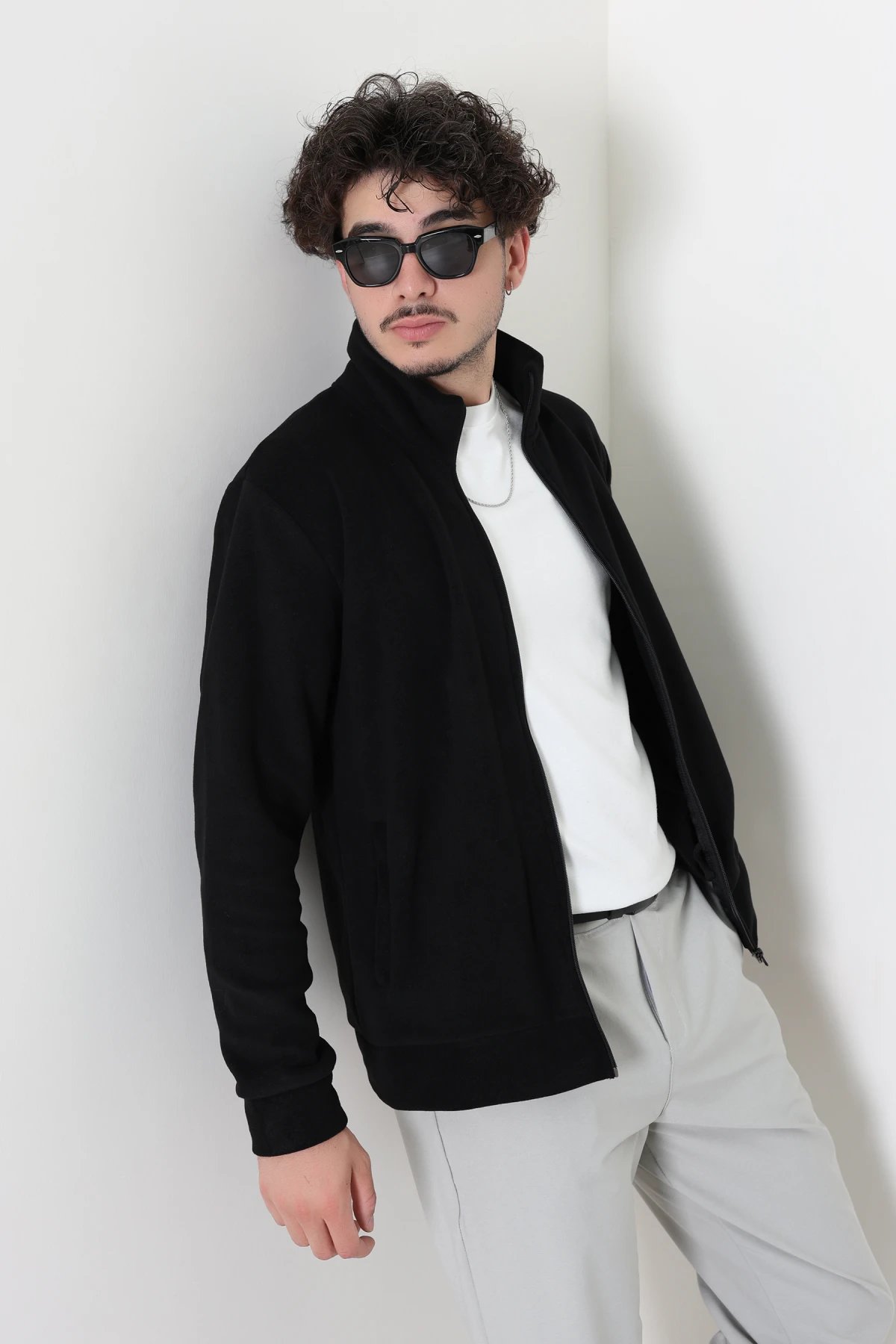Polar Fleto Cepli Fermuarlı Erkek Sweat Siyah