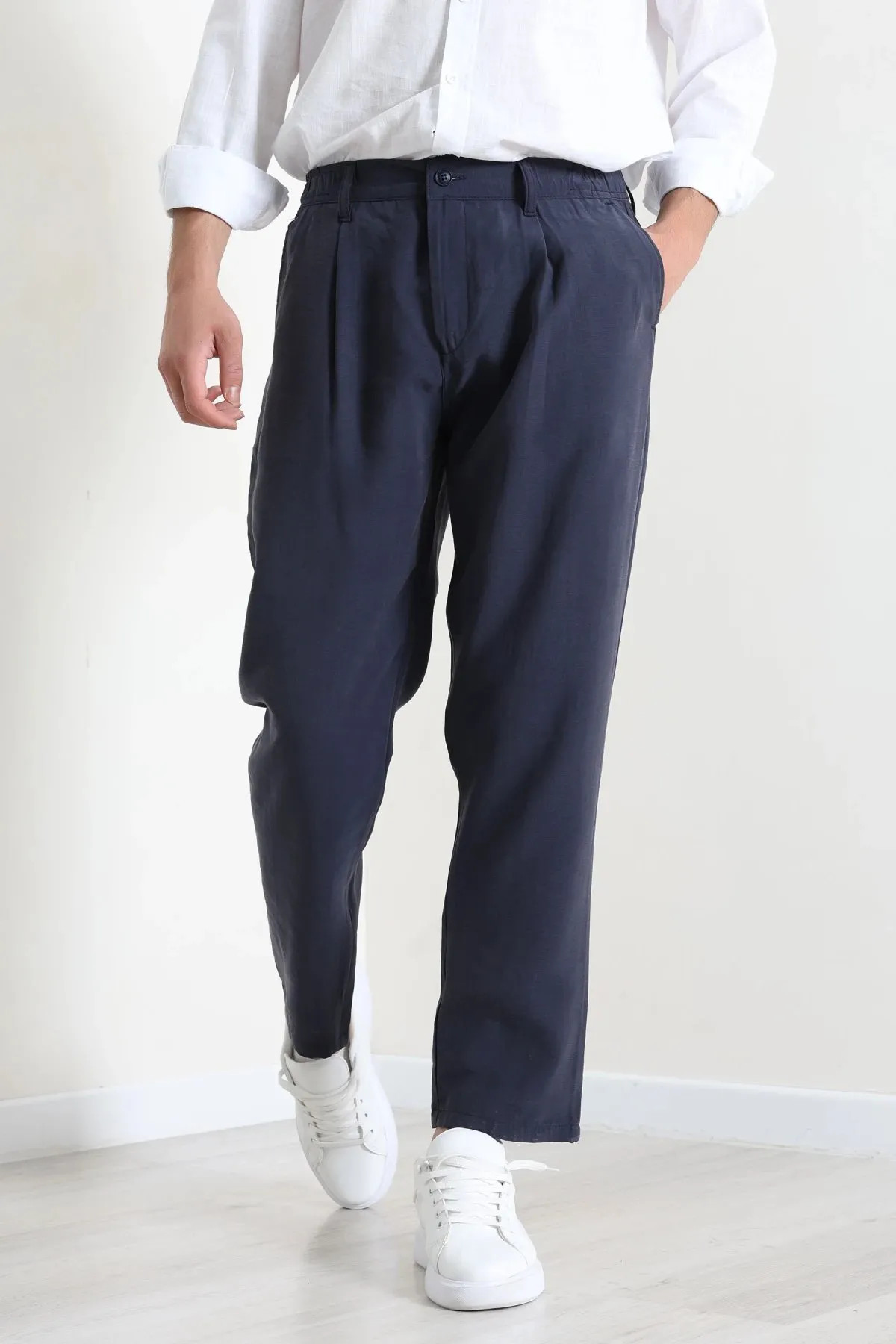 Erkek Modal Baggy Beli Lastikli Pantolon Lacivert