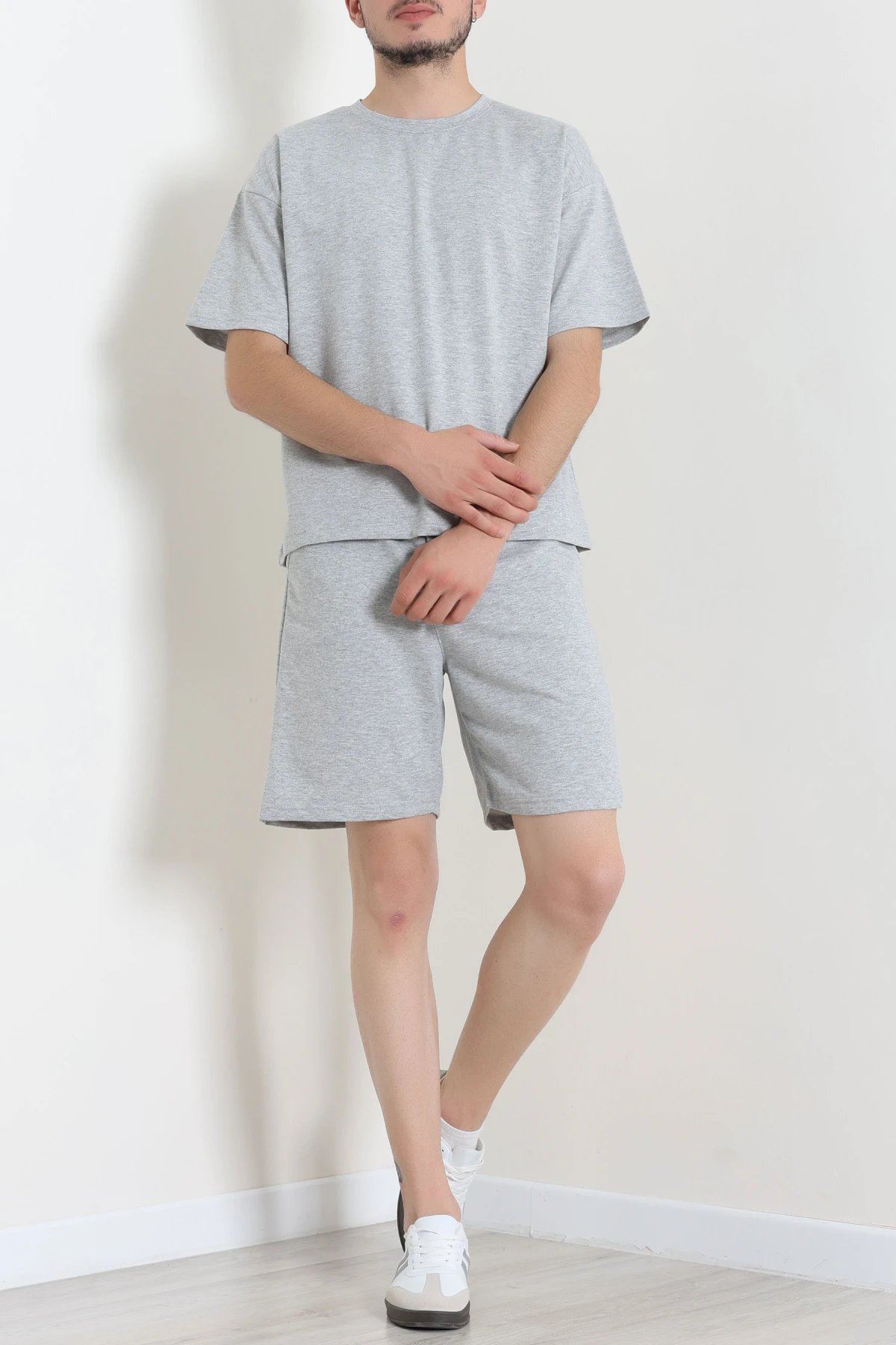 İki İplik Oversize Şortlu Erkek Takım Gri - 80274.1567.