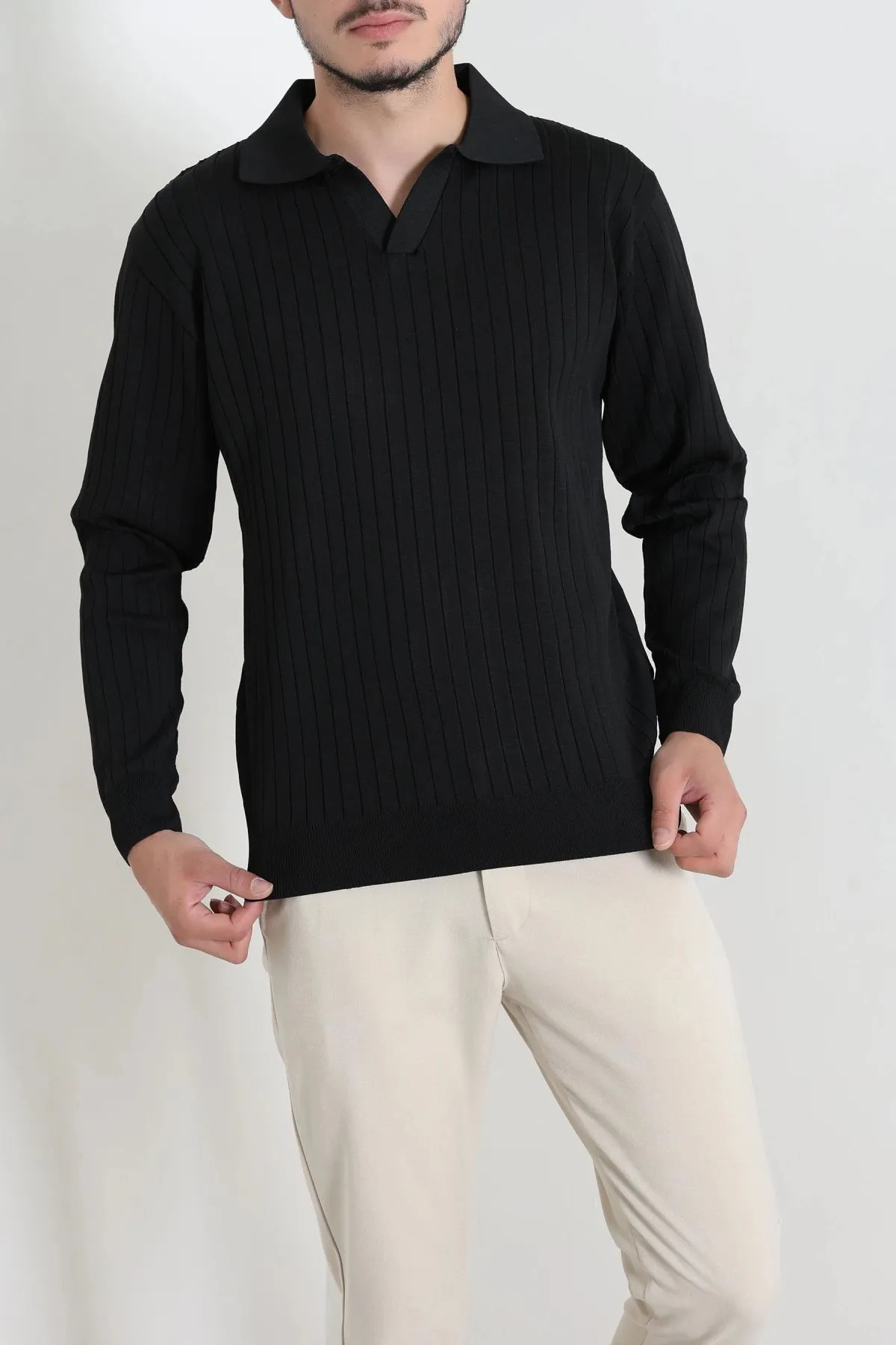 Polo Yaka Erkek Triko Siyah