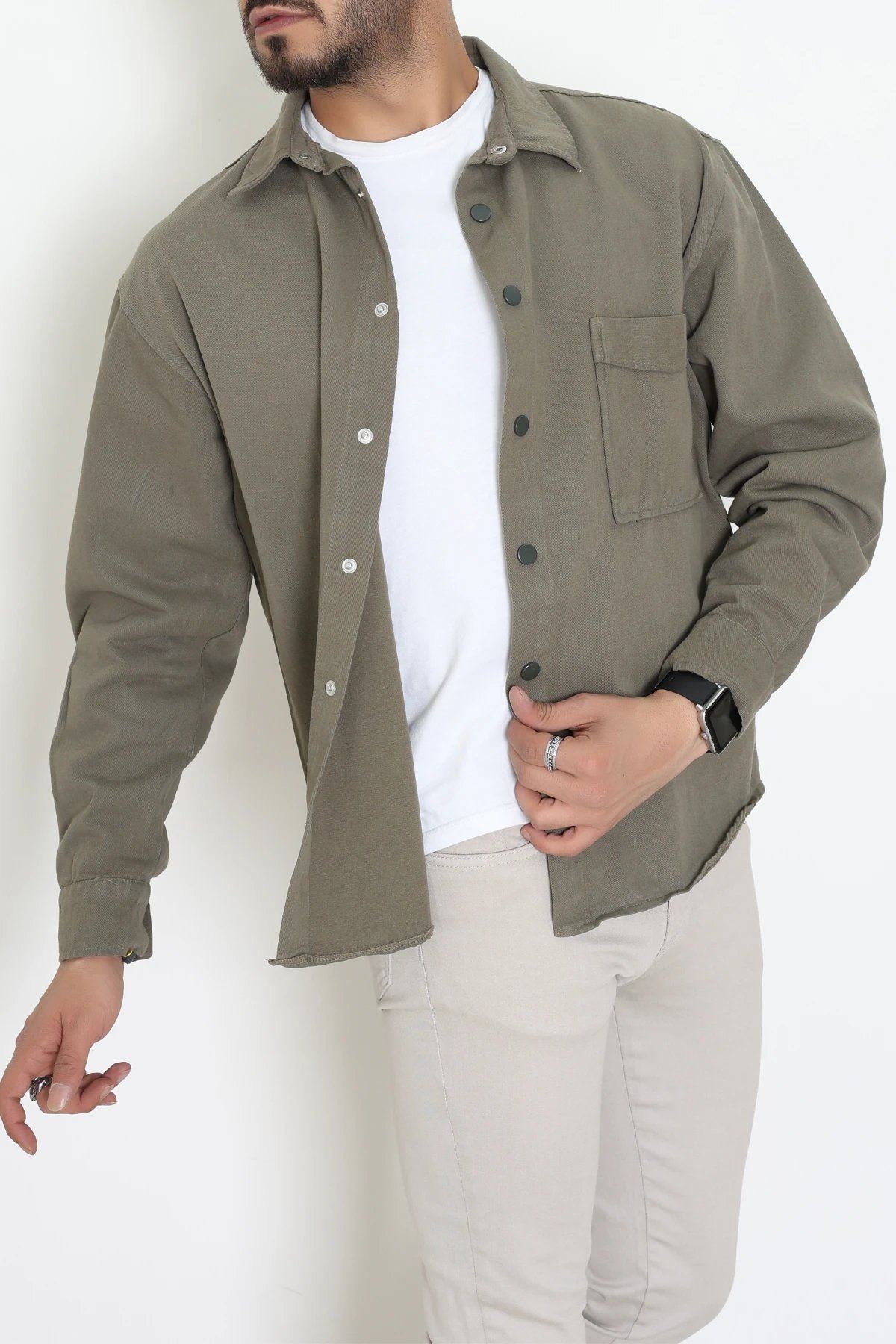 Gabardin Erkek Gömlek Ceket Açıkhaki