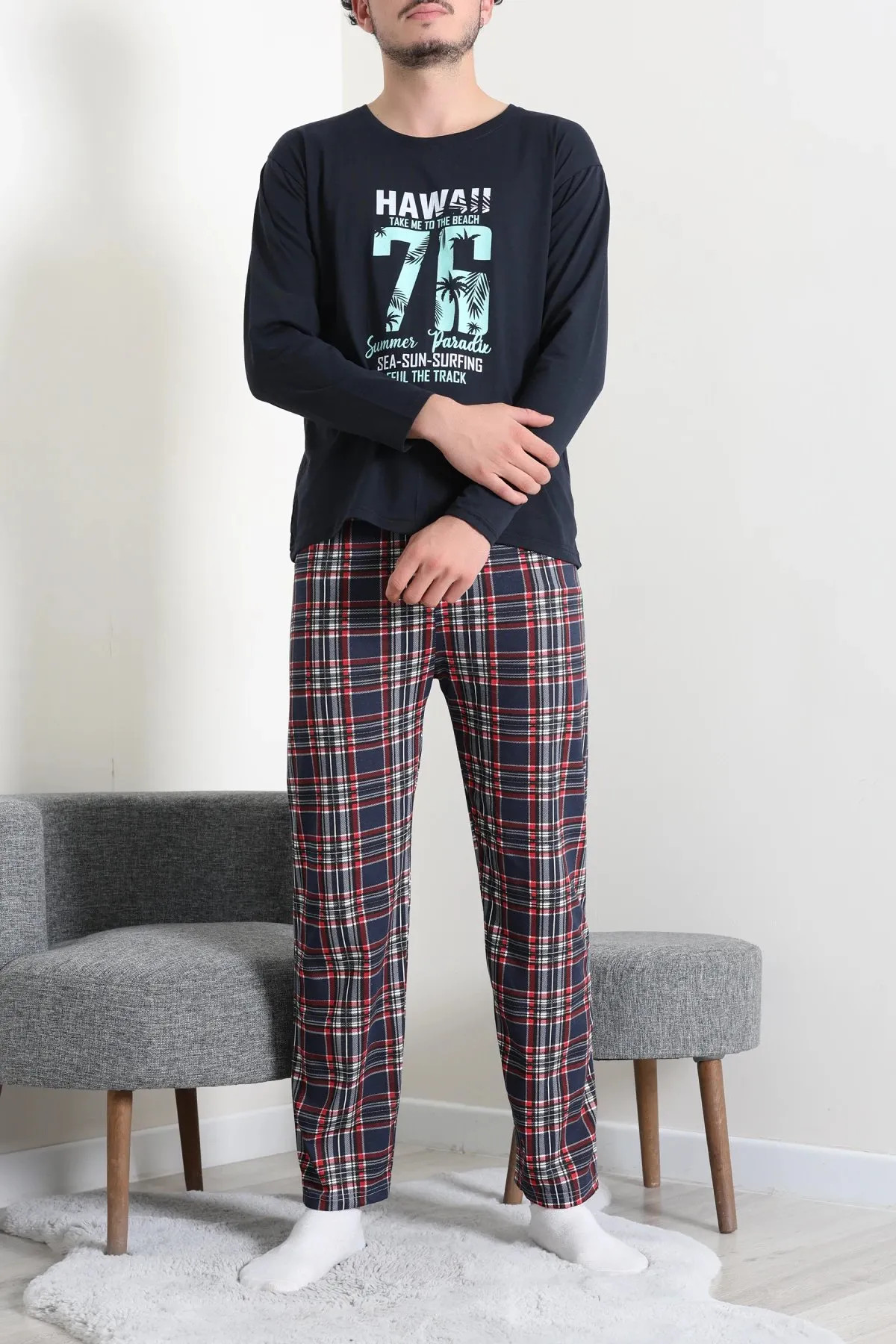 Baskılı Erkek Pijama Takımı Koyulaci