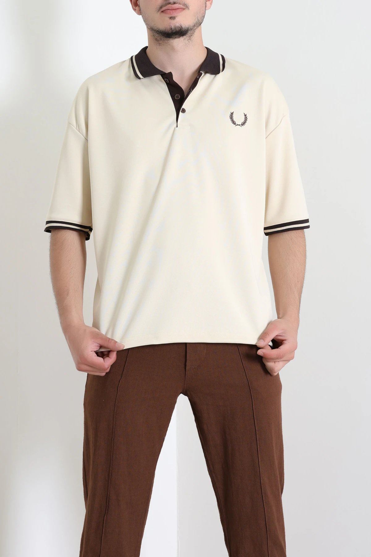 Premium Pike Polo Yaka Oversize Erkek Tişört Bej - 71793.1567.
