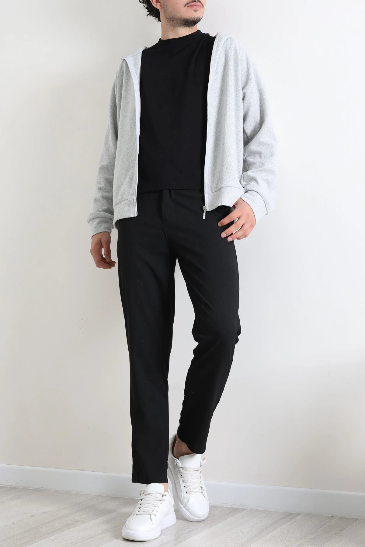 Selanik Kumaş Kapşonlu Erkek Sweat Gri