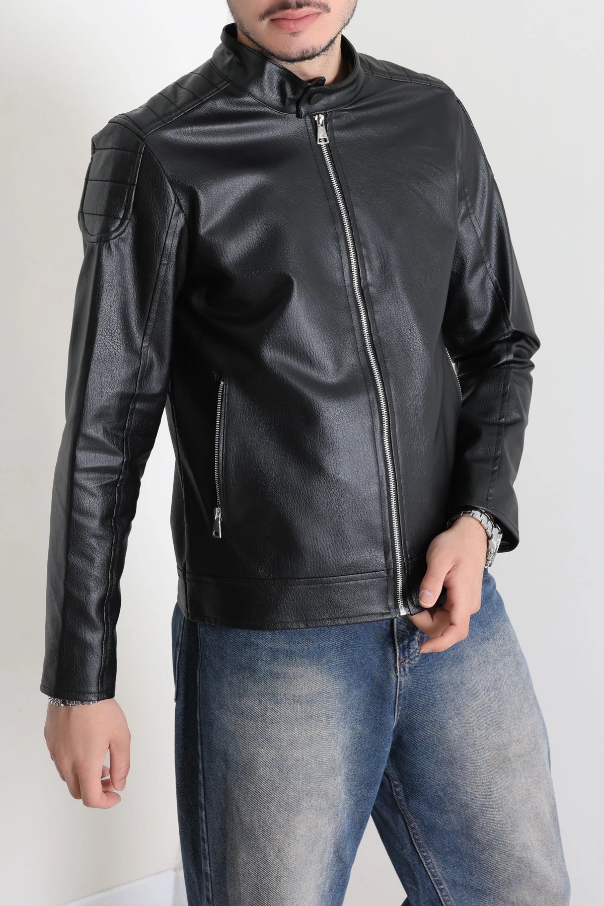 İthal Deri Erkek Ceket Siyah Model TV-97269