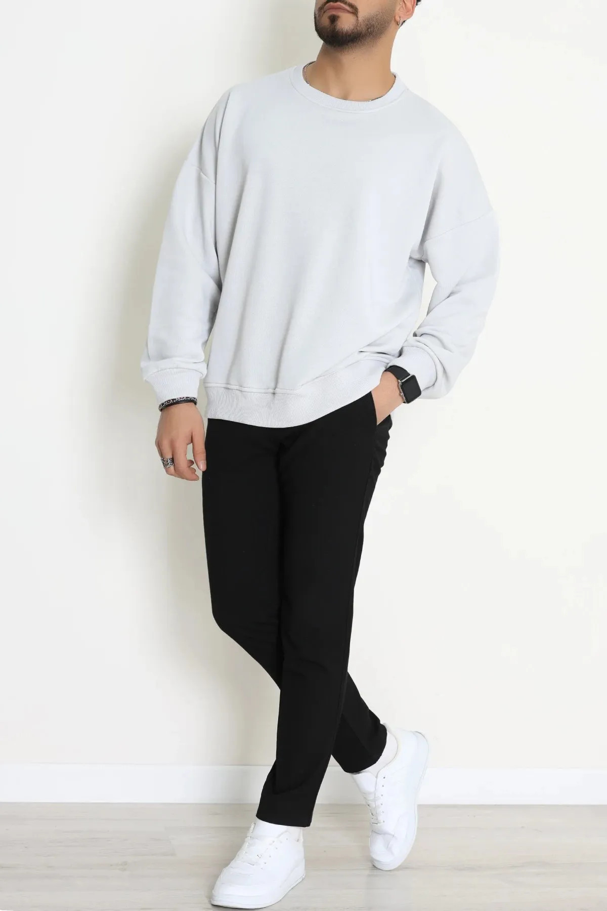3 İplik Şardonsuz Bisiklet Yaka Erkek Sweat Boyalıgri