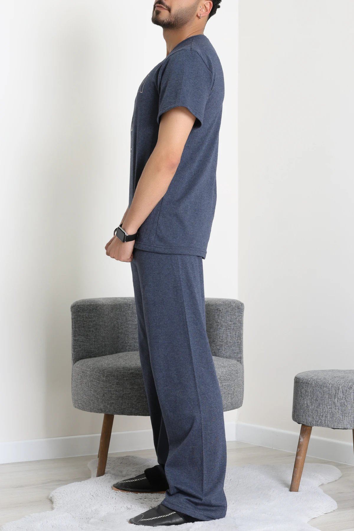 Kısa Kollu Süprem Erkek Pijama Takımı İndigo - 70946.1961.
