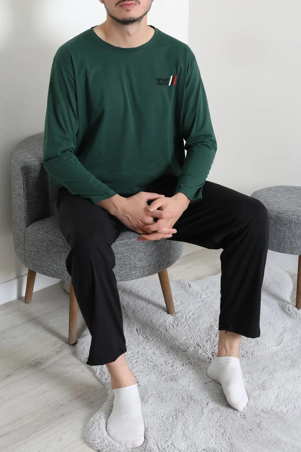 Süprem Nakışlı Erkek Pijama Takımı Zümrüt