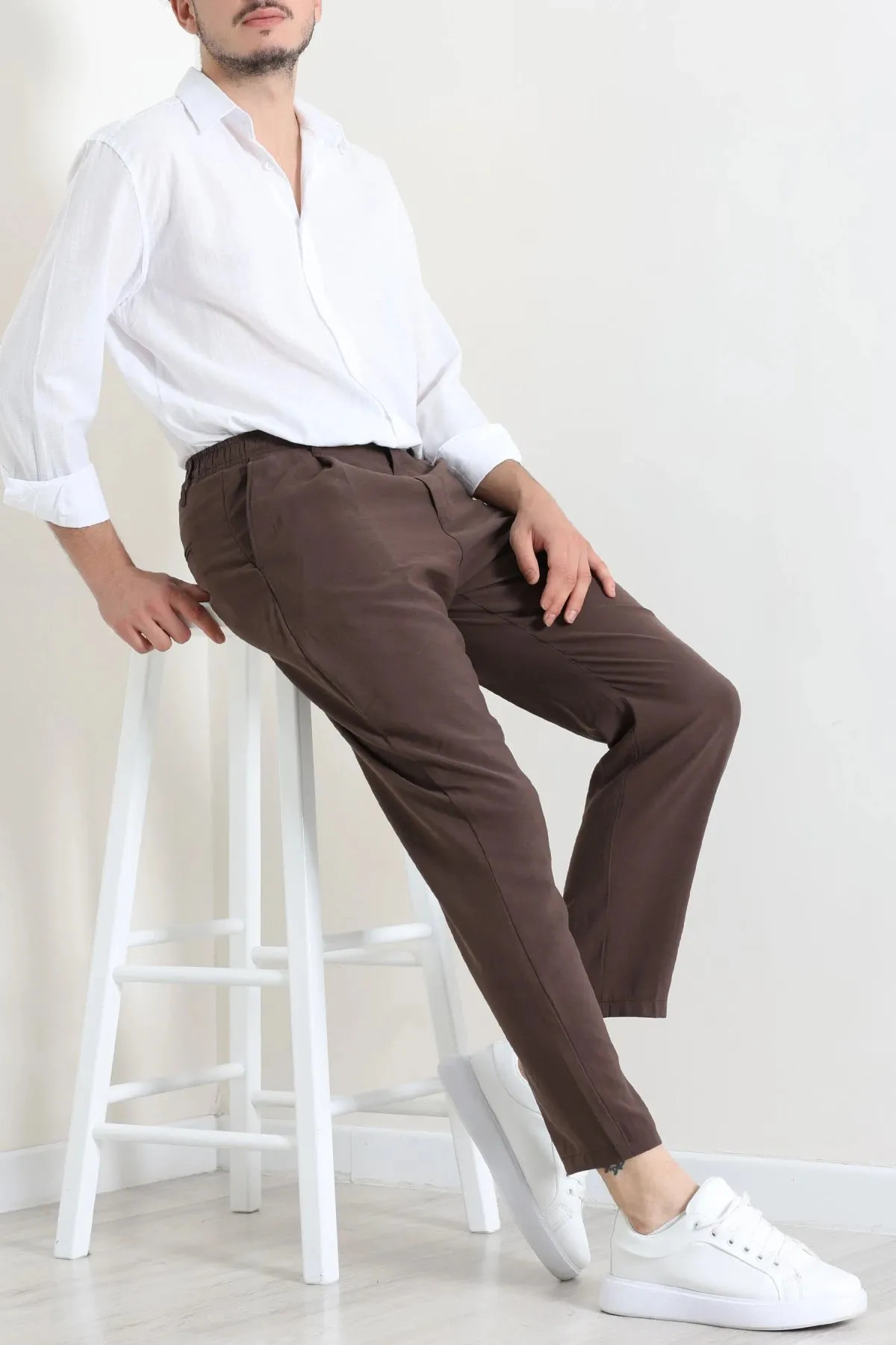 Erkek Modal Baggy Beli Lastikli Pantolon Kahve