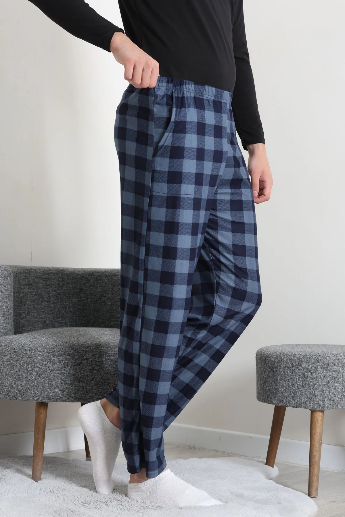 Süet Cepli Erkek Pijama Alt Açıkmavi